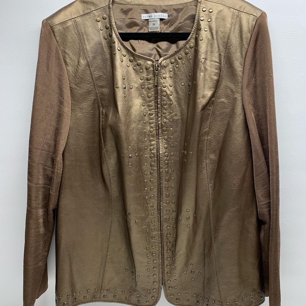 Peter Nygard womens leather jacket size 3X bronze color